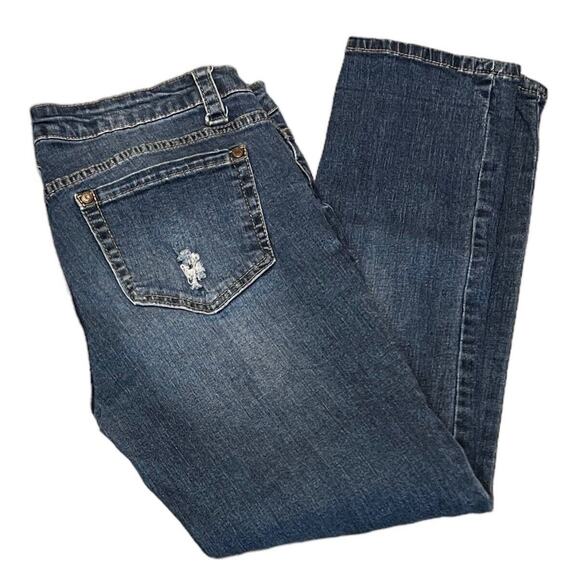 Vintage Blue Asphalt Y2K Jeans Junior 9 Roll Cuff Crop Low Rise Denim Pants - Picture 4 of 5